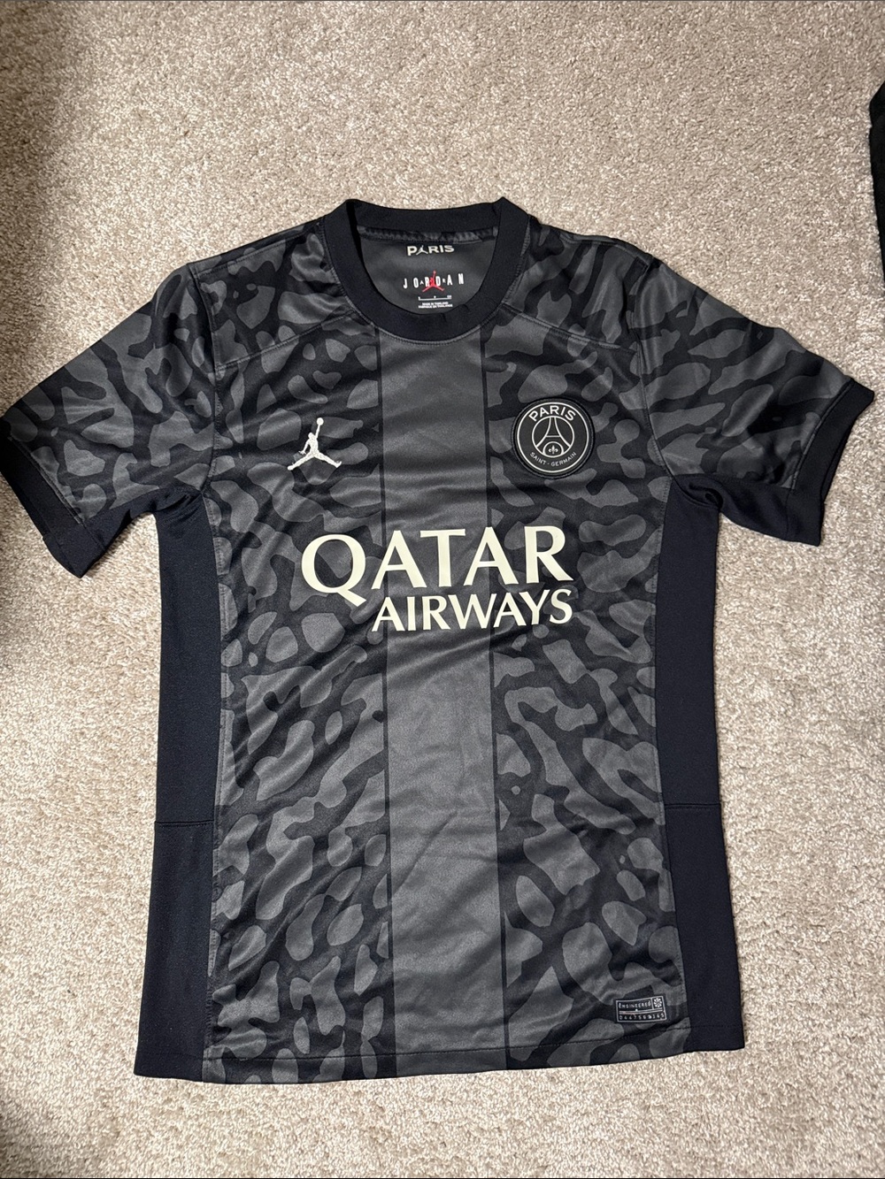 Jordan Black Camo PSG Jersey with Qatar Airways Logo
